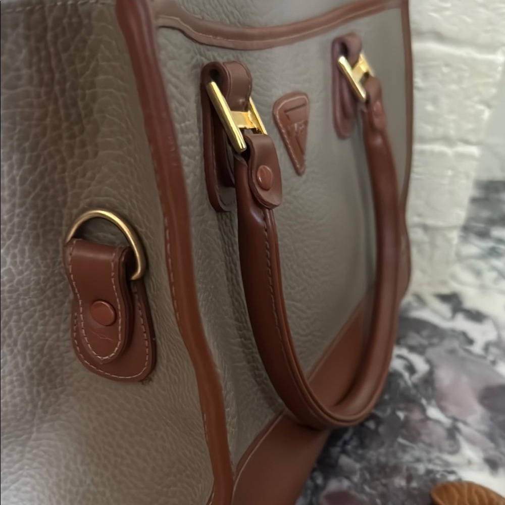 Vintage 90s Guess Brown Pebble Leather Double Handle Large Shoulder Bag Purse - Picture 7 of 7